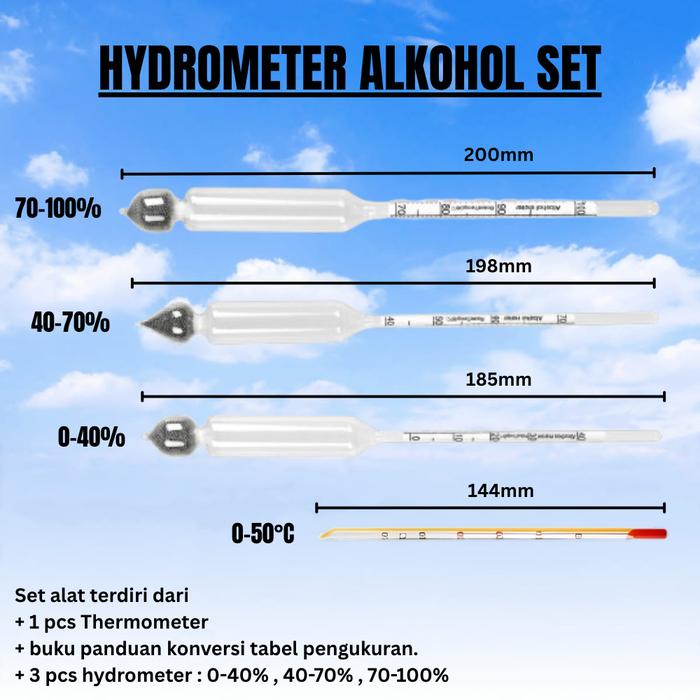 Alcohol Hydrometer Ethanol Tester Set 0-50 & 0-100