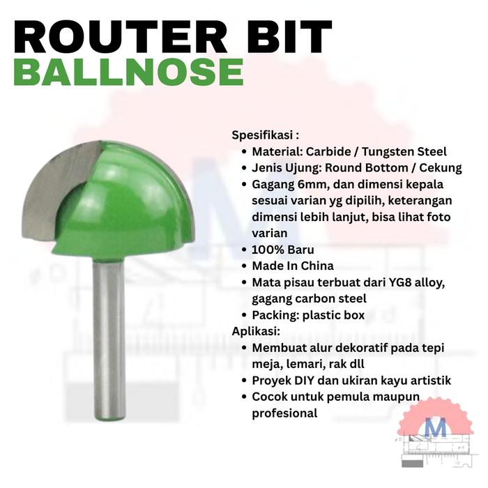 Ball Nose Router Bit Shank 6mm