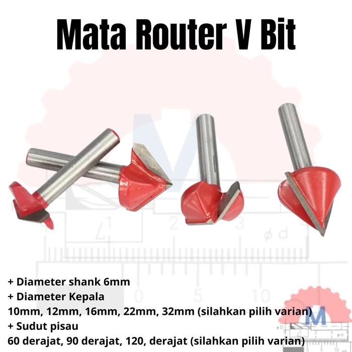 Mata Router V Bit 3D Carbide untuk Kayu Shank 6mm V Groove