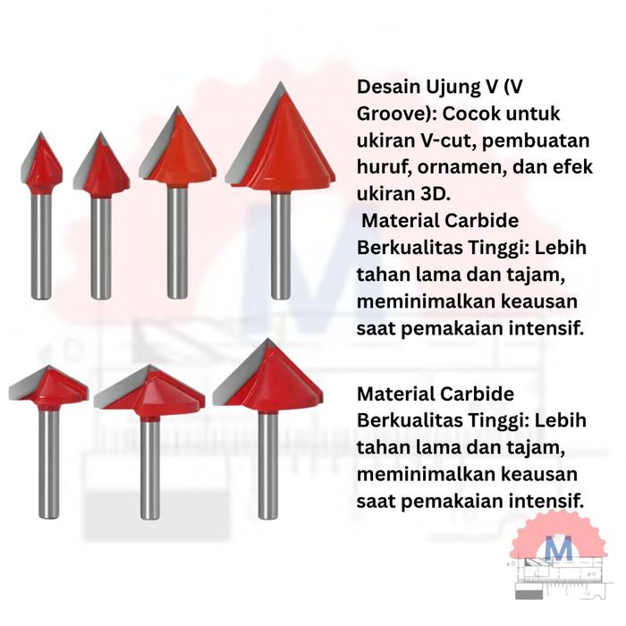 Mata Router V Bit 3D Carbide untuk Kayu Shank 6mm V Groove