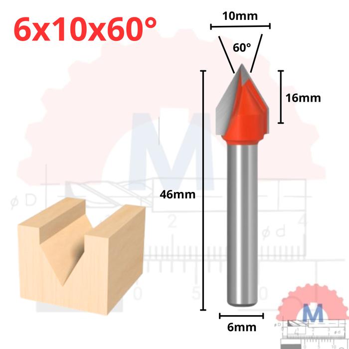 Mata Router V Bit 3D Carbide untuk Kayu Shank 6mm V Groove