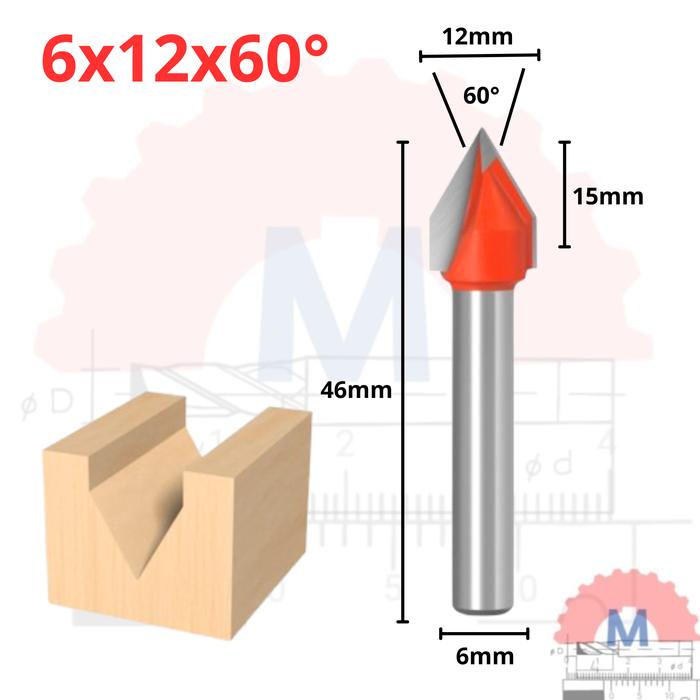 Mata Router V Bit 3D Carbide untuk Kayu Shank 6mm V Groove