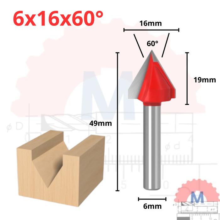 Mata Router V Bit 3D Carbide untuk Kayu Shank 6mm V Groove