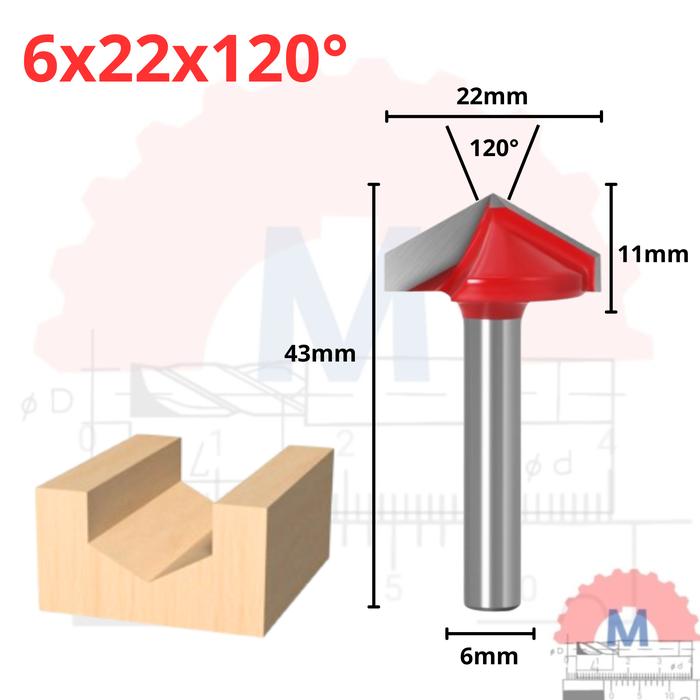 Mata Router V Bit 3D Carbide untuk Kayu Shank 6mm V Groove
