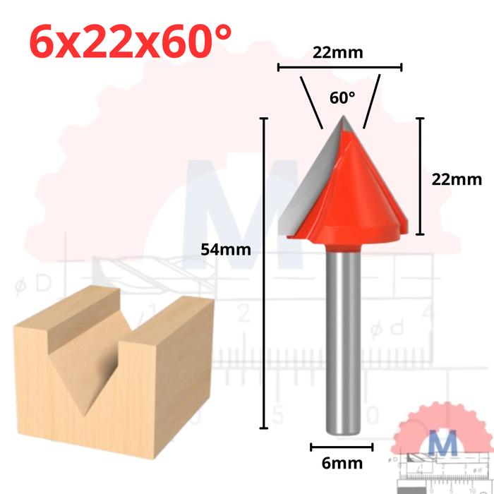 Mata Router V Bit 3D Carbide untuk Kayu Shank 6mm V Groove