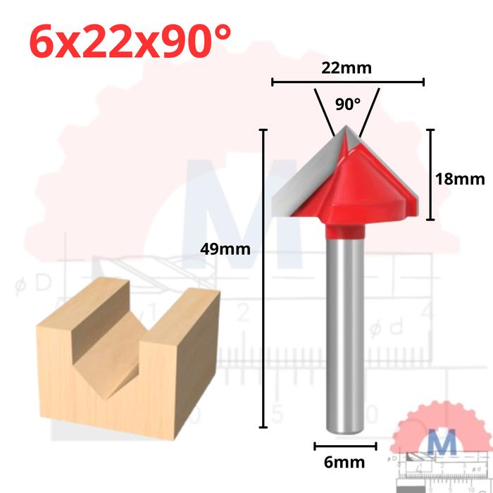 Mata Router V Bit 3D Carbide untuk Kayu Shank 6mm V Groove