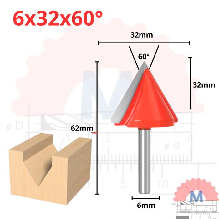 Mata Router V Bit 3D Carbide untuk Kayu Shank 6mm V Groove