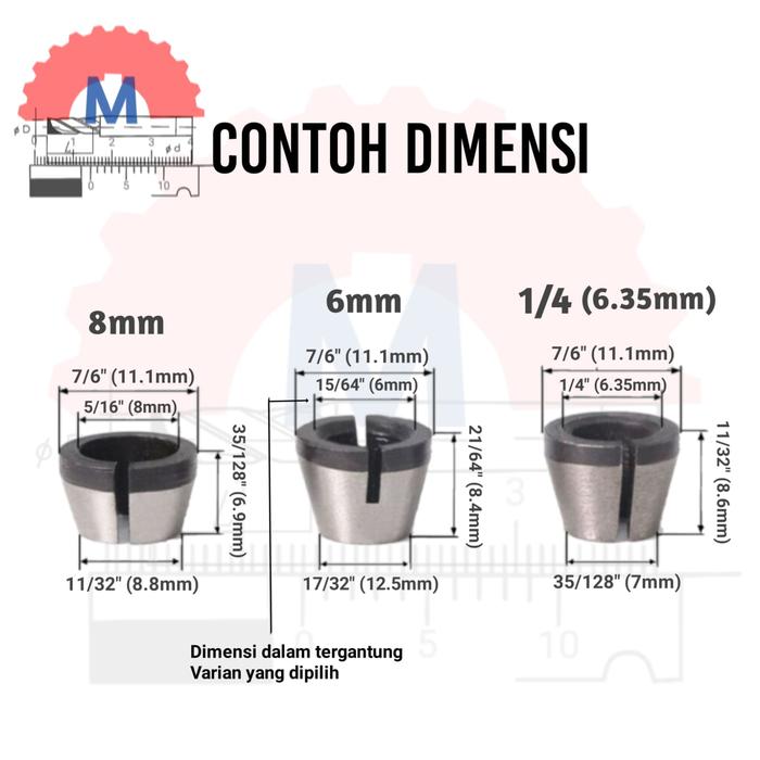 Adapter Collet Chuck Router Trimmer 6mm 6.35mm 8mm