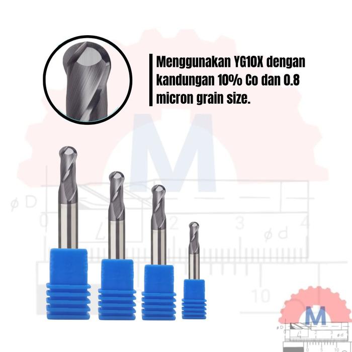 Ball Nose Endmill Carbide HRC45 Diameter 1mm – 16mm 2F