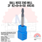 Ball Nose Endmill Carbide HRC45 Diameter 1mm – 16mm 2F