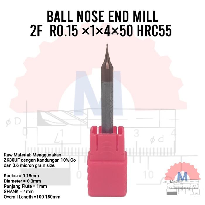 Ball Nose Endmill Carbide HRC55 Diameter 0.3mm – 16mm 2F