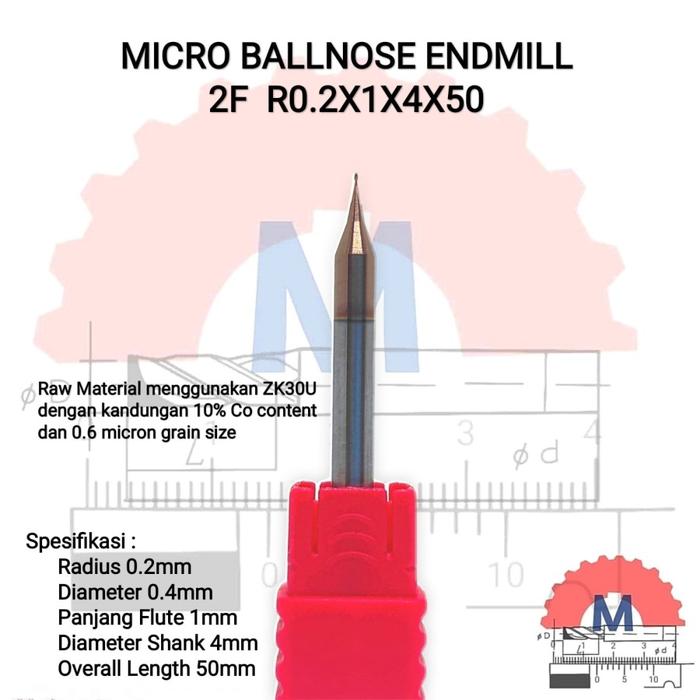 Ball Nose Endmill Carbide HRC55 Diameter 0.3mm – 16mm 2F