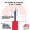 Ball Nose Endmill Carbide HRC55 Diameter 0.3mm – 16mm 2F