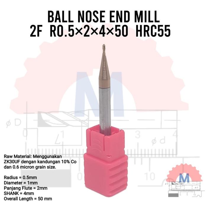 Ball Nose Endmill Carbide HRC55 Diameter 0.3mm – 16mm 2F