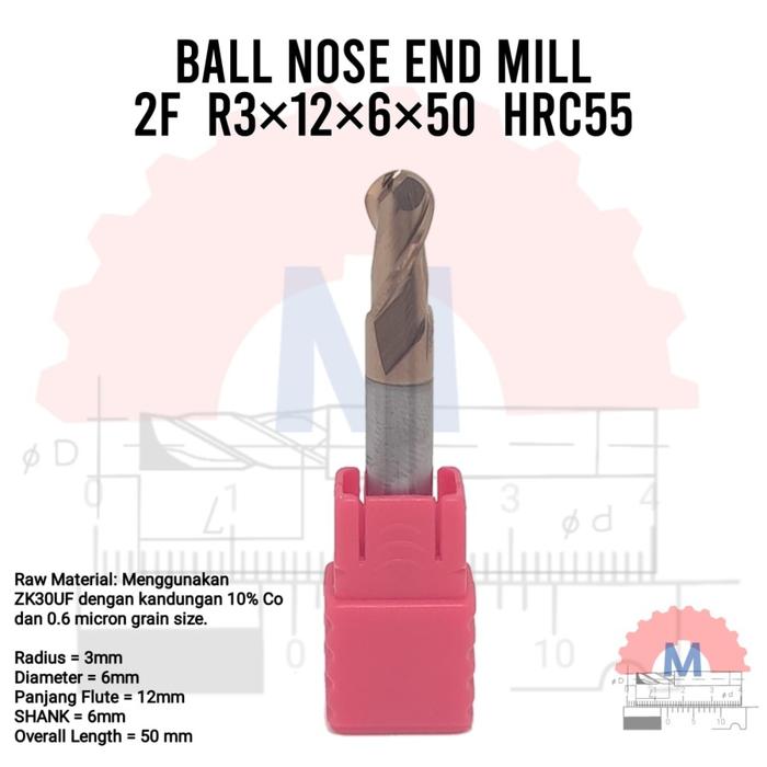 Ball Nose Endmill Carbide HRC55 Diameter 0.3mm – 16mm 2F