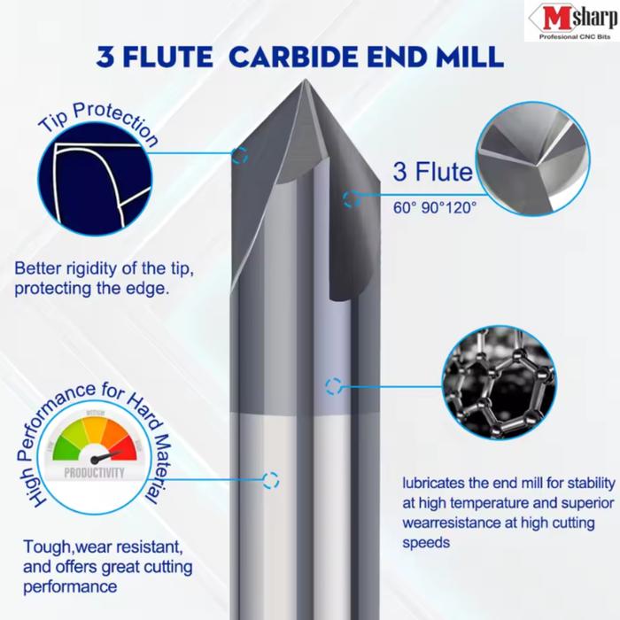 Chamfer End Mill 120° 3F V Endmill D3 – D12
