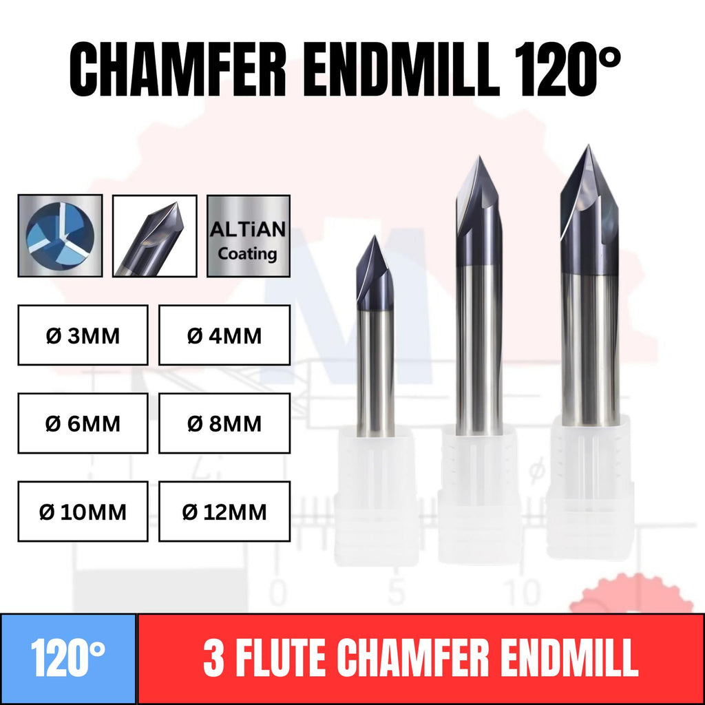 Chamfer End Mill 120° 3F V Endmill D3 – D12