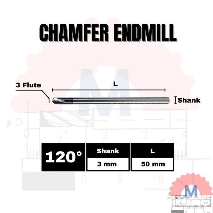 Chamfer End Mill 120° 3F V Endmill D3 – D12