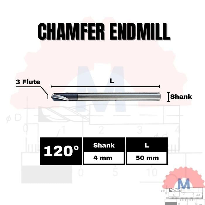 Chamfer End Mill 120° 3F V Endmill D3 – D12