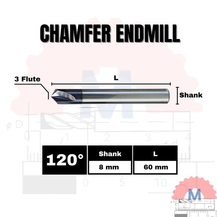 Chamfer End Mill 120° 3F V Endmill D3 – D12