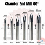 Chamfer Endmill 3F 60° V Bit CNC Router D3–D12