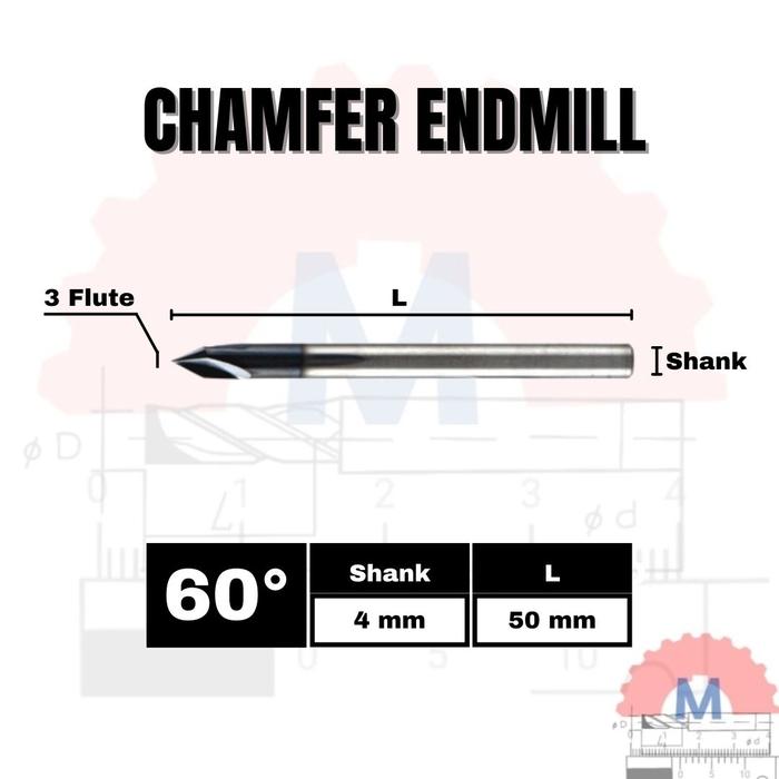 Chamfer Endmill 3F 60° V Bit CNC Router D3–D12