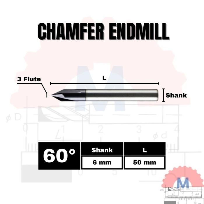 Chamfer Endmill 3F 60° V Bit CNC Router D3–D12