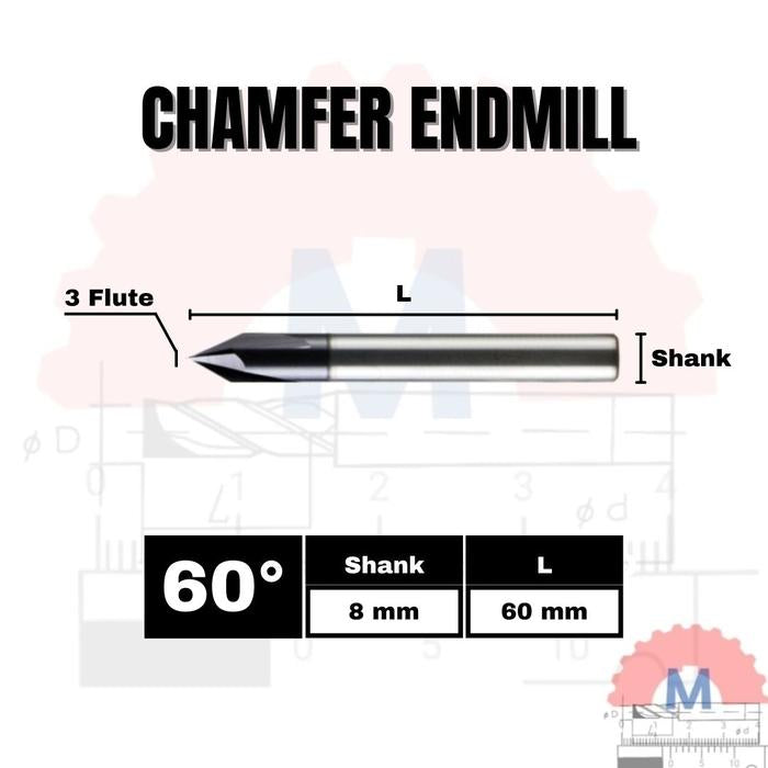 Chamfer Endmill 3F 60° V Bit CNC Router D3–D12