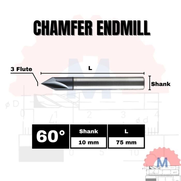 Chamfer Endmill 3F 60° V Bit CNC Router D3–D12