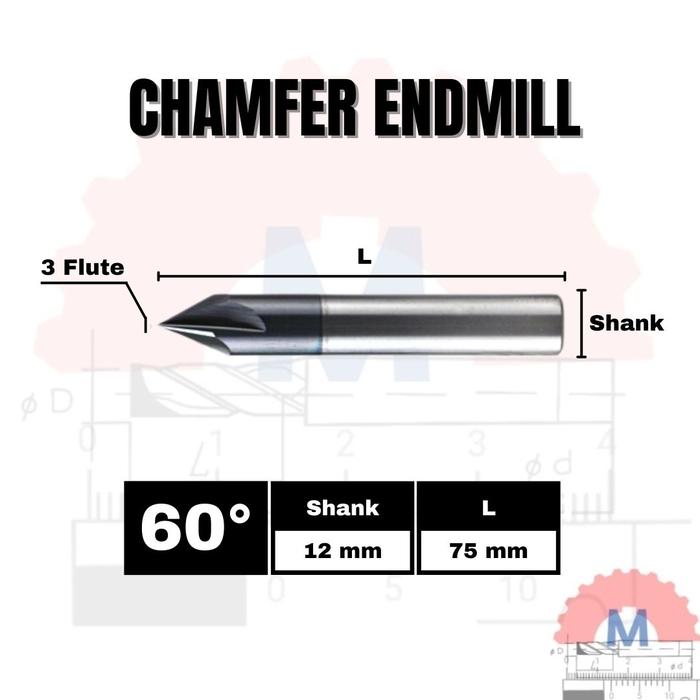 Chamfer Endmill 3F 60° V Bit CNC Router D3–D12