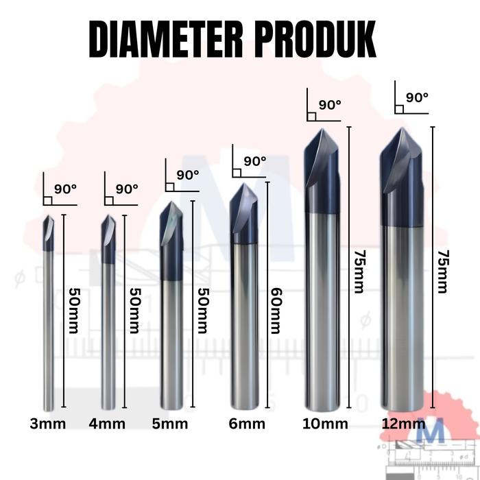 Chamfer Endmill 3F 90° V Bit CNC Router D3–D12