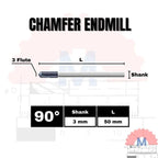 Chamfer Endmill 3F 90° V Bit CNC Router D3–D12