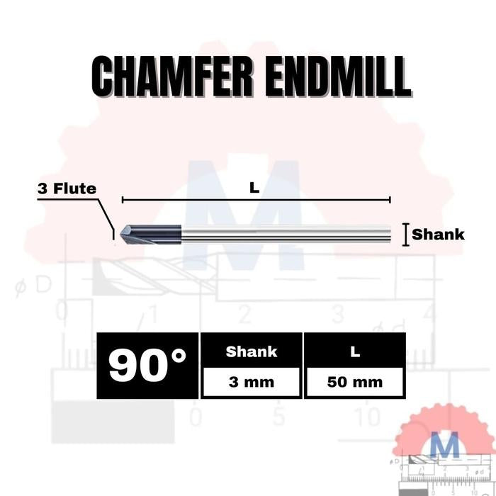 Chamfer Endmill 3F 90° V Bit CNC Router D3–D12