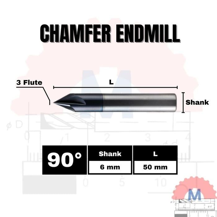 Chamfer Endmill 3F 90° V Bit CNC Router D3–D12