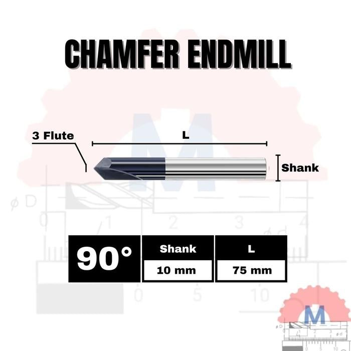Chamfer Endmill 3F 90° V Bit CNC Router D3–D12