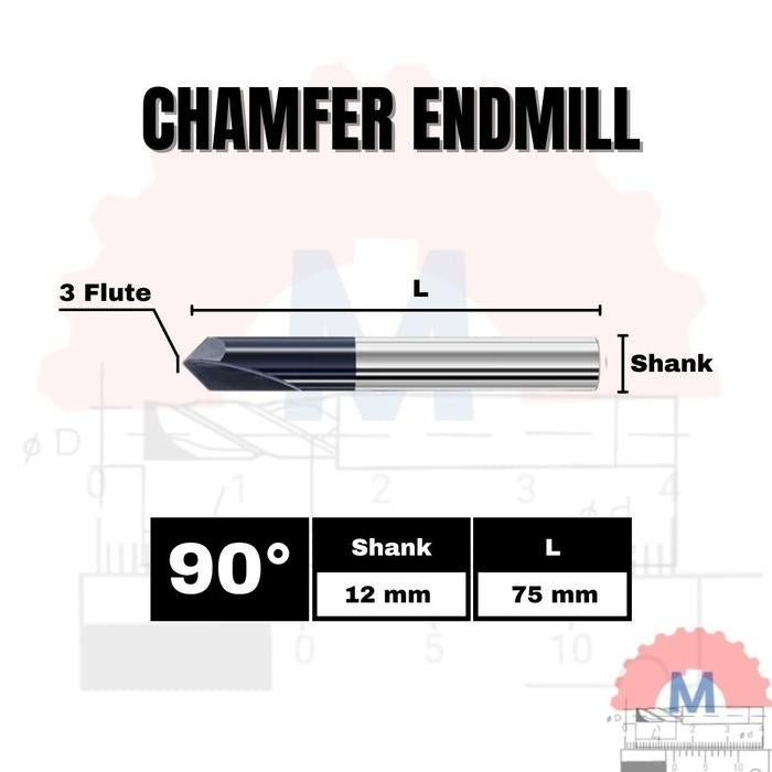 Chamfer Endmill 3F 90° V Bit CNC Router D3–D12