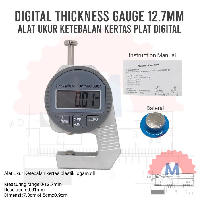 Digital Thickness Gauge Alat Ukur Ketebalan Plastik Plat Kertas dll