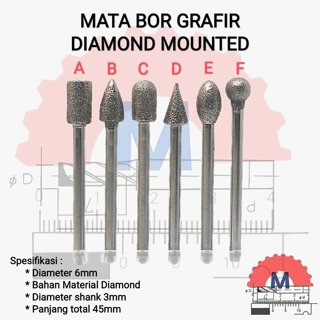 Diamond Mounted Point Burr 6mm Shank 3mm Rotary Diamond Burr