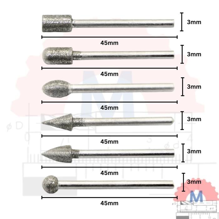 Diamond Mounted Point Burr 6mm Shank 3mm Rotary Diamond Burr