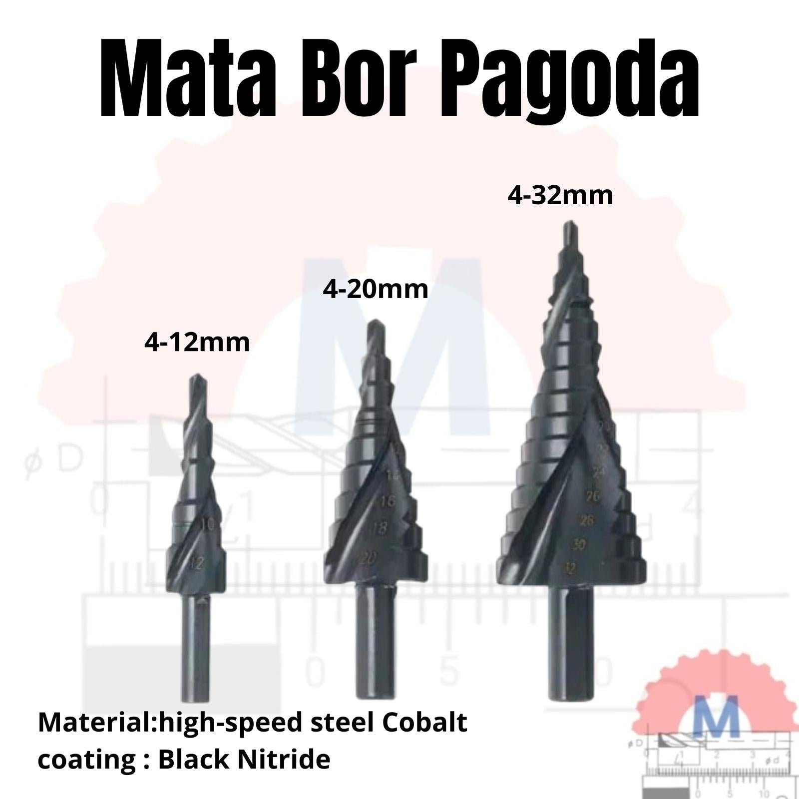 HSS Cobalt Step Drill Bits Pagoda Spiral 4-32mm