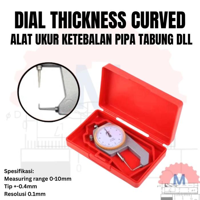 Dial Thickness Gauge 0-10mm Alat Ukur Ketebalan Pipa Logam Resolusi 0.1mm