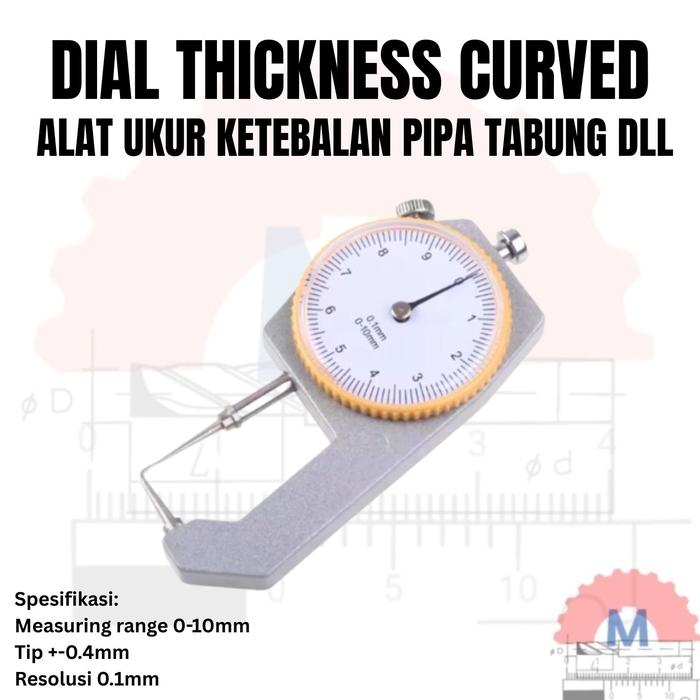 Dial Thickness Gauge 0-10mm Alat Ukur Ketebalan Pipa Logam Resolusi 0.1mm