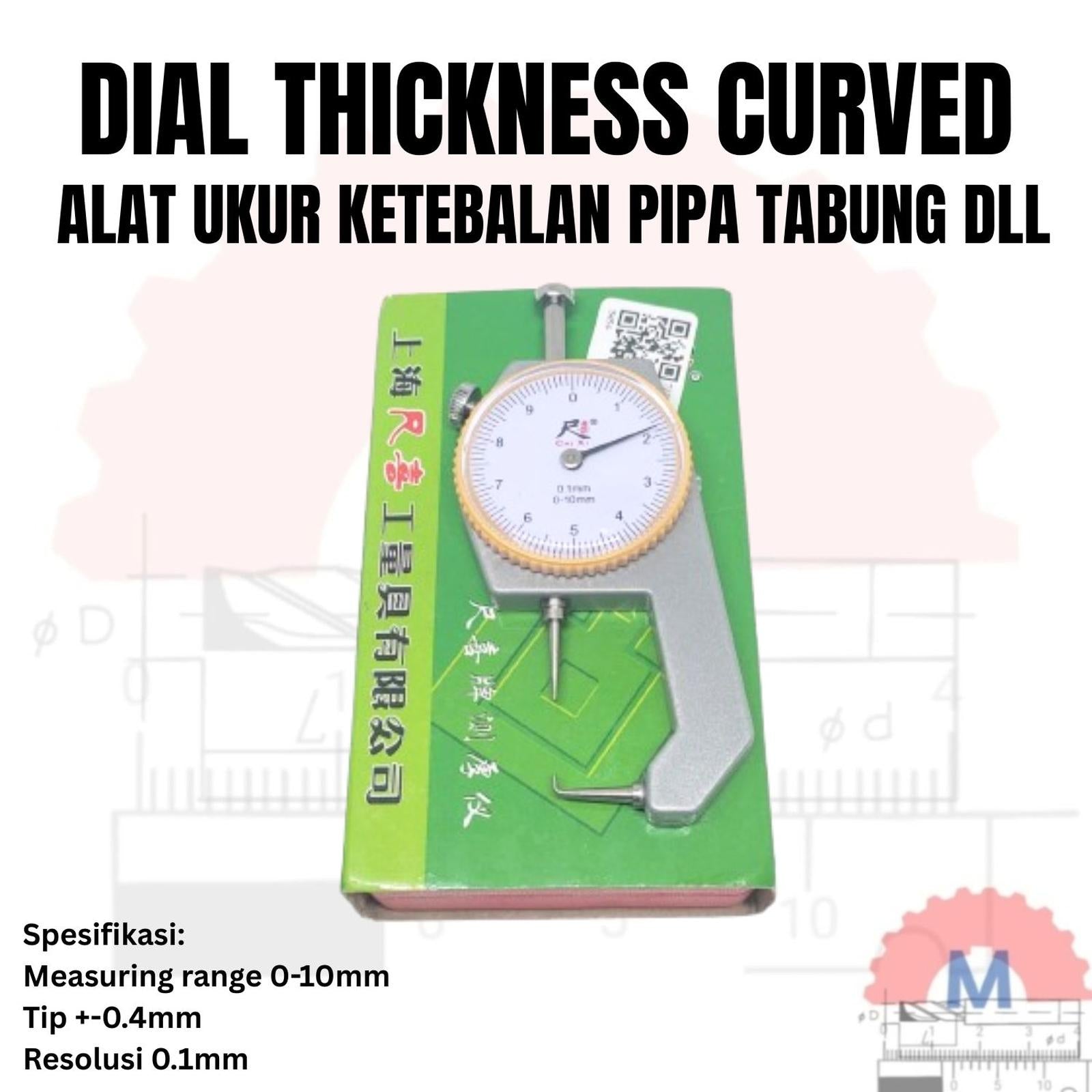 Dial Thickness Gauge 0-10mm Alat Ukur Ketebalan Pipa Logam Resolusi 0.1mm