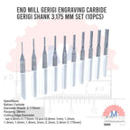 Carbide Engraving End Mill Set 10pcs Shank 3.175mm CNC Router