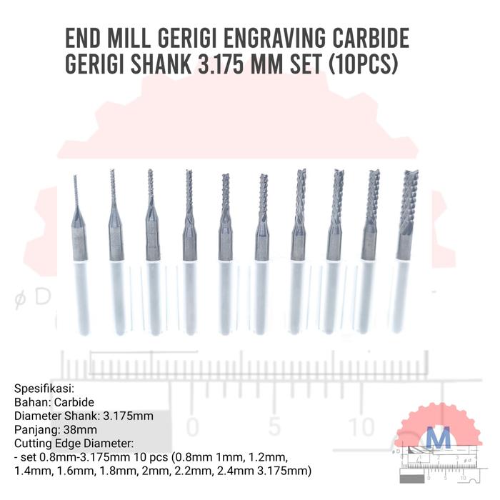 Carbide Engraving End Mill Set 10pcs Shank 3.175mm CNC Router