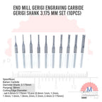 Carbide Engraving End Mill Set 10pcs Shank 3.175mm CNC Router