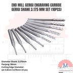 Carbide Engraving End Mill Set 10pcs Shank 3.175mm CNC Router