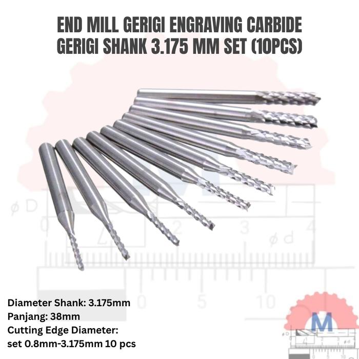 Carbide Engraving End Mill Set 10pcs Shank 3.175mm CNC Router