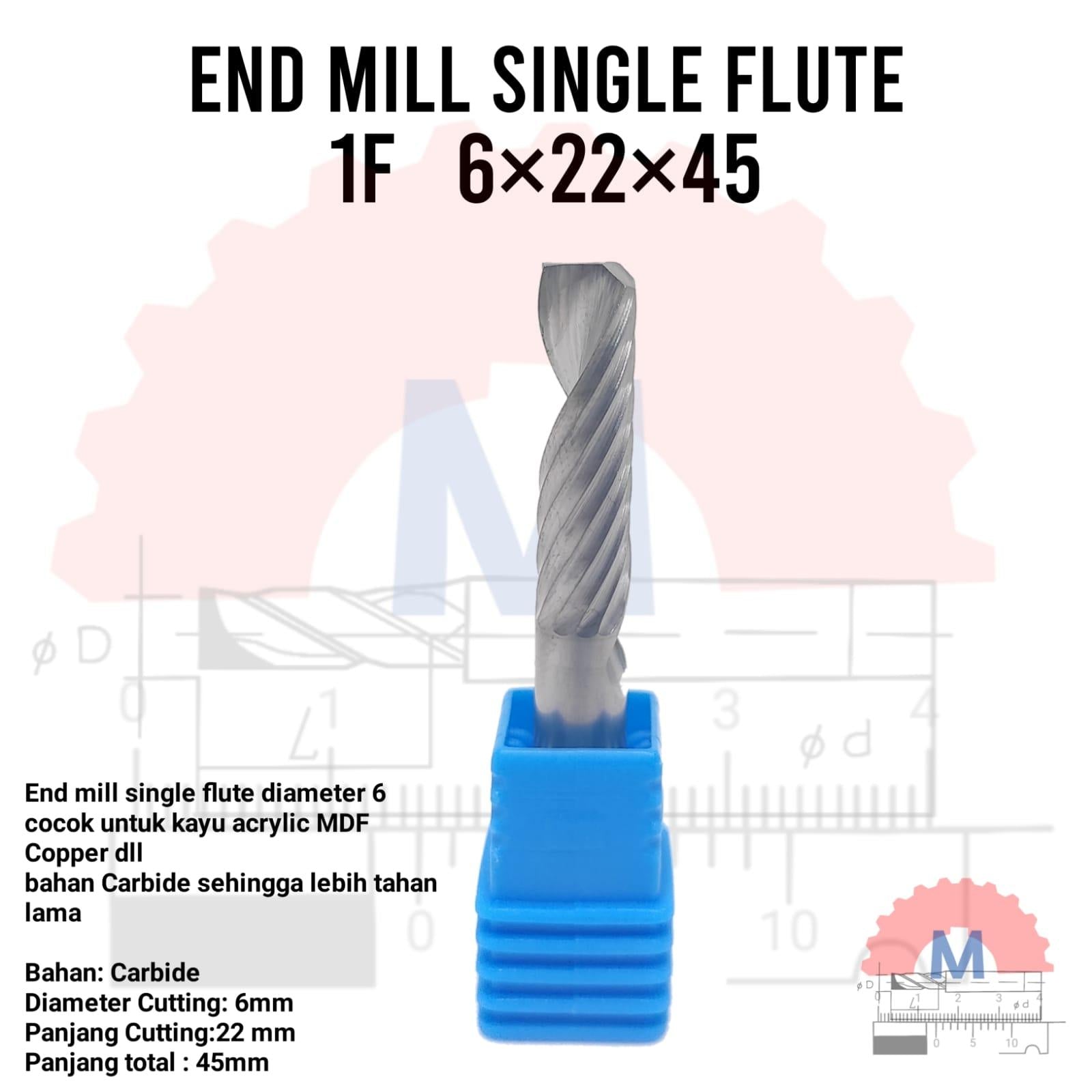 Single Flute End Mill 6mm CNC Router Bit Spiral 1F