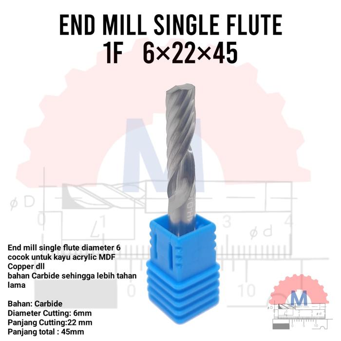 Single Flute End Mill 6mm CNC Router Bit Spiral 1F